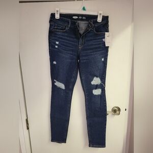 Old Navy Women's Distressed Dark Blue Skinny Jeans